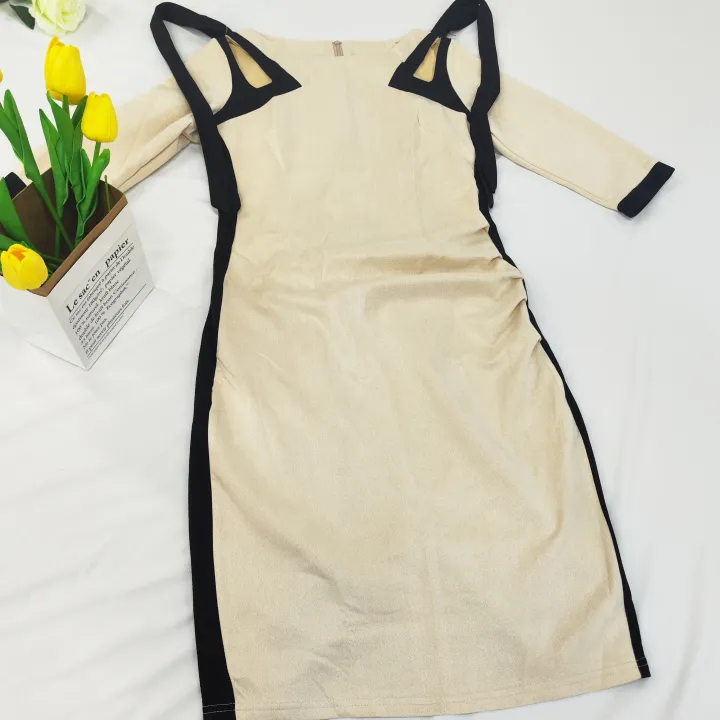 Suede Half Sleeves Bodycon Midi Dress