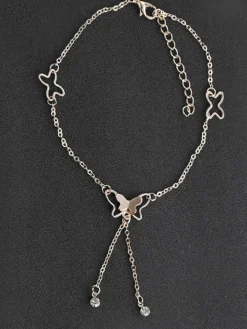 Sweet Butterfly Tassel Rhinestone Anklets