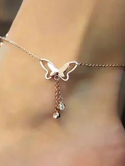 Sweet Butterfly Tassel Rhinestone Anklets