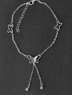 Sweet Butterfly Tassel Rhinestone Anklets