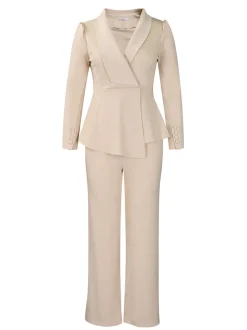 Tailored Lapel Peplum Blazer Pants Set