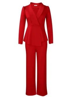 Tailored Lapel Peplum Blazer Pants Set