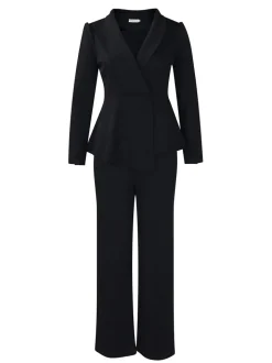 Tailored Lapel Peplum Blazer Pants Set