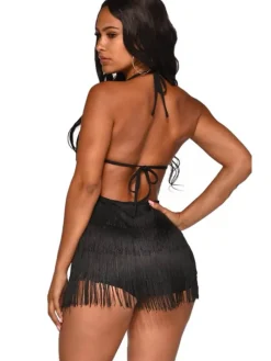 Tassel Halter Neck Backless Short Jumpsuit