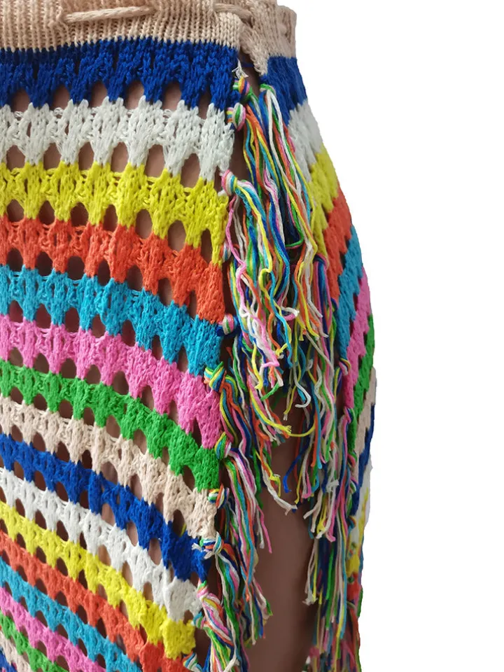 Tassel Slit Coverup Knit See Maxi Skirts