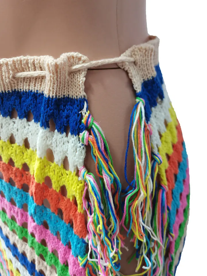 Tassel Slit Coverup Knit See Maxi Skirts