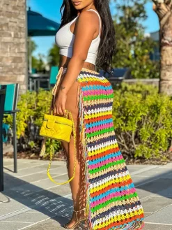 Tassel Slit Coverup Knit See Maxi Skirts