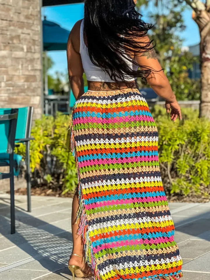 Tassel Slit Coverup Knit See Maxi Skirts