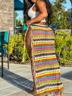Tassel Slit Coverup Knit See Maxi Skirts