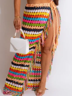 Tassel Slit Coverup Knit See Maxi Skirts
