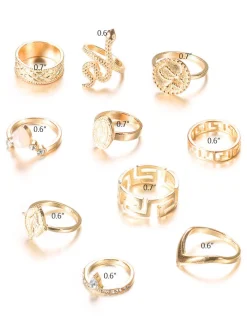 Ten Piece Snake Rhinestone Rings Set