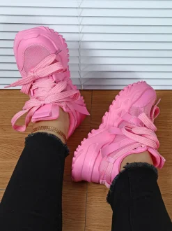 Thick Sole Breathable Mesh Lace-Up Sneakers