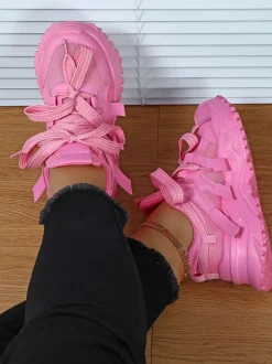 Thick Sole Breathable Mesh Lace-Up Sneakers