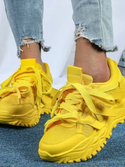 Thick Sole Breathable Mesh Lace-Up Sneakers