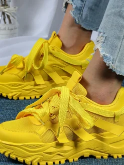 Thick Sole Breathable Mesh Lace-Up Sneakers