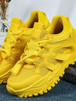 Thick Sole Breathable Mesh Lace-Up Sneakers