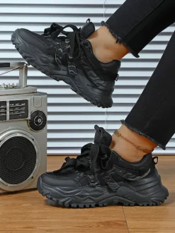 Thick Sole Breathable Mesh Lace-Up Sneakers