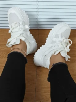 Thick Sole Breathable Mesh Lace-Up Sneakers