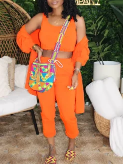 Three Piece Crop Top Jacket Jogger Set