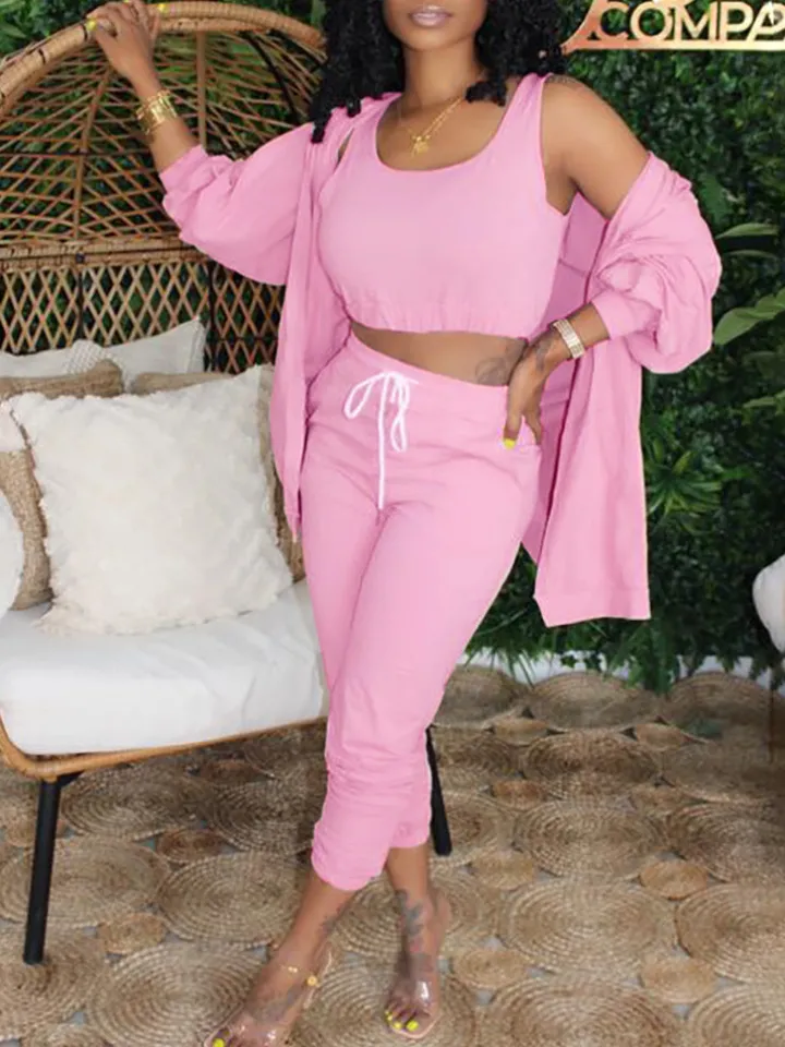 Three Piece Crop Top Jacket Jogger Set