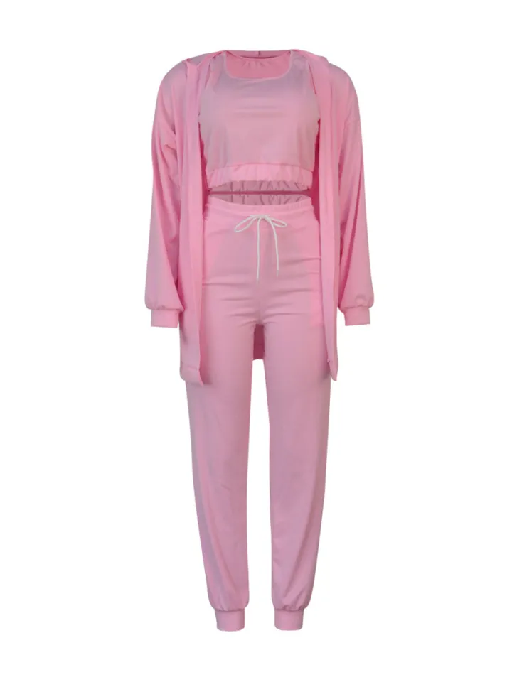 Three Piece Crop Top Jacket Jogger Set