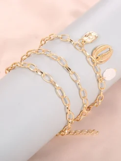 Three Piece Minimalist Shell Pearl Chain Bracelets