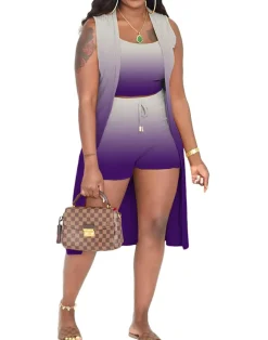 Three Piece Ribbed Sleeveless Cardigan u0026 Bodycon Shorts