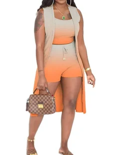 Three Piece Ribbed Sleeveless Cardigan u0026 Bodycon Shorts