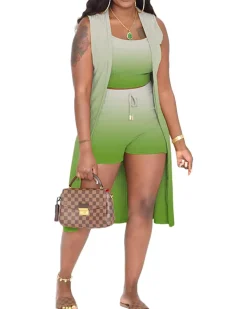 Three Piece Ribbed Sleeveless Cardigan u0026 Bodycon Shorts