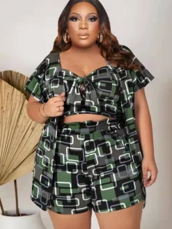 Three Piece Short Sleeve Floral Print shorts Set