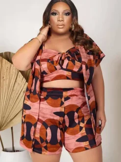 Three Piece Short Sleeve Floral Print shorts Set