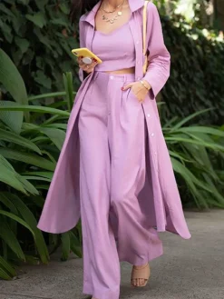 Three Piece Tank Top Coat Long Pants