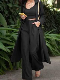 Three Piece Tank Top Coat Long Pants