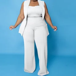 Three Piece Tank Top Wide Leg Pants Set