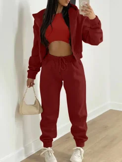 Three Pieces Vest and Hoodie and Pants Set