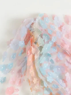 Three-Piece Halter Floral Mesh Skirt Swimsuit Set