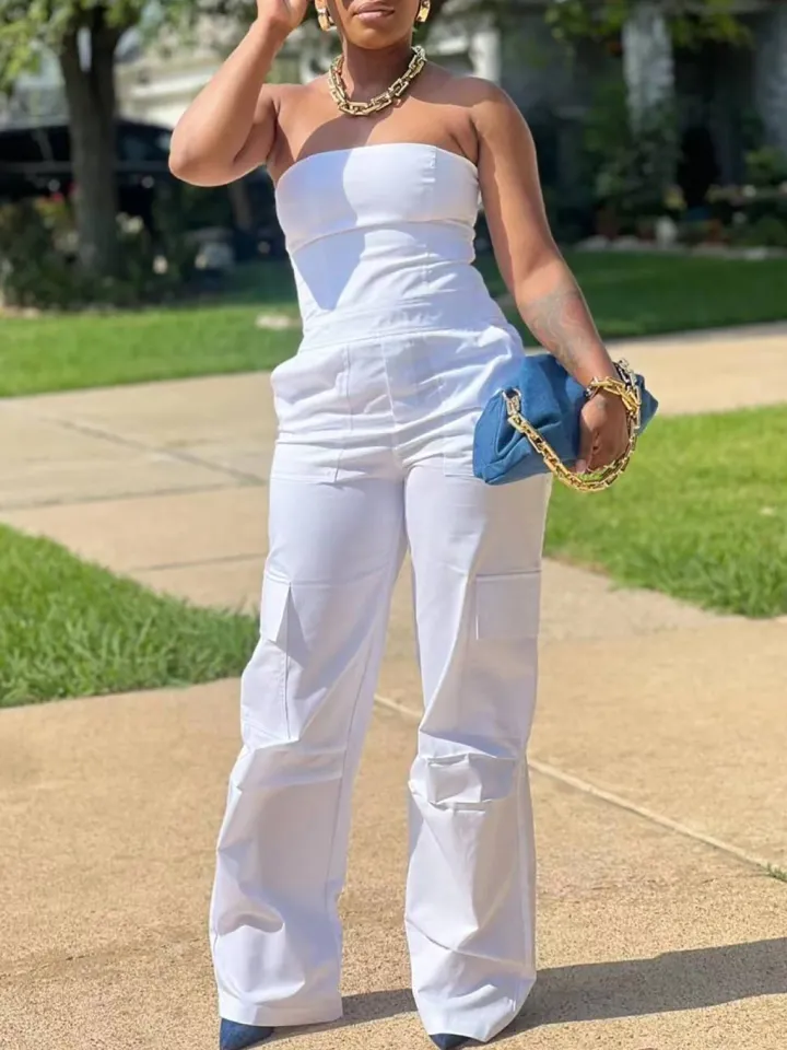 Tube Top Cargo Jumpsuit