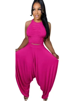 Two Piece Backless Crop Top Bloomers