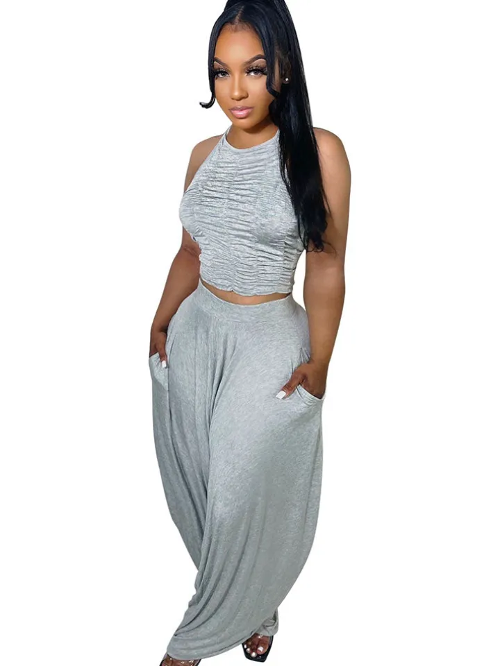 Two Piece Backless Crop Top Bloomers