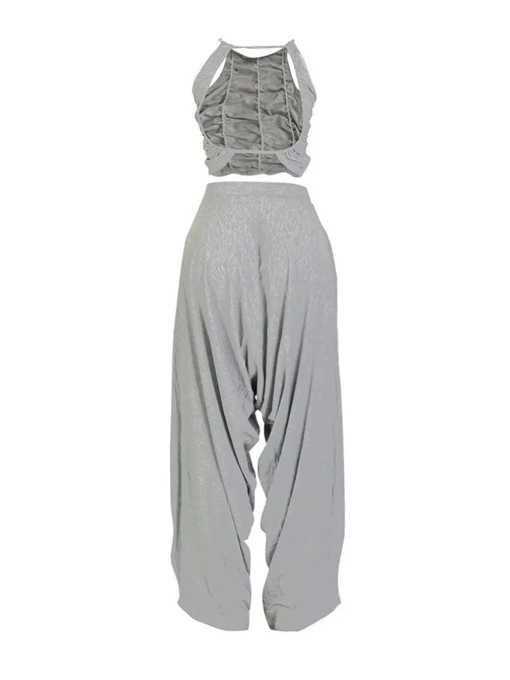 Two Piece Backless Crop Top Bloomers