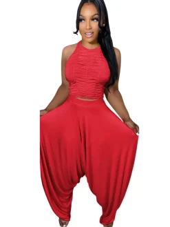 Two Piece Backless Crop Top Bloomers