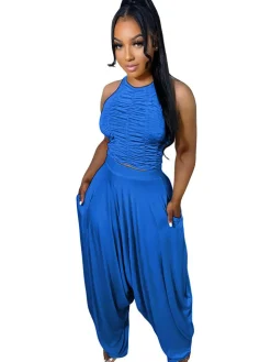 Two Piece Backless Crop Top Bloomers