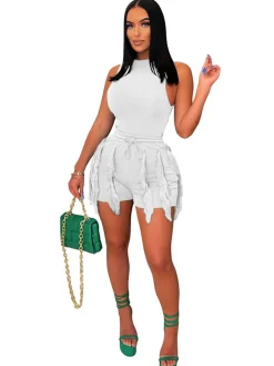 Two Piece Bodysuit Tassels Short Pants