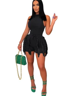 Two Piece Bodysuit Tassels Short Pants