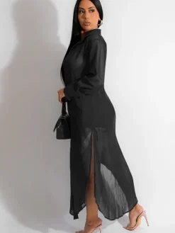 Two Piece Chiffon Long Sleeve Top Shorts