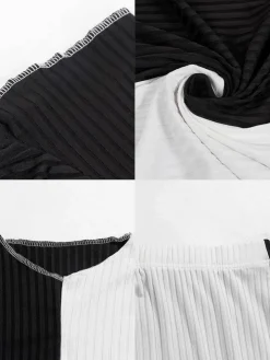 Two Piece Color Block Crop Top Maxi Skirts