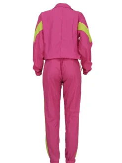 Two Piece Color Block Zip Up Top Long Pants