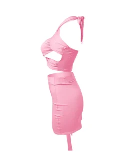 Two Piece Crisscross Crop Top Mini Skirts