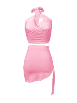 Two Piece Crisscross Crop Top Mini Skirts