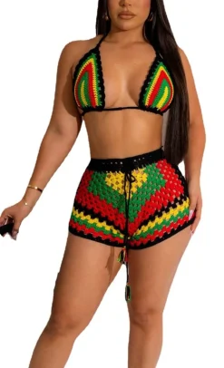 Two Piece Crochet Bikini Top and Shorts